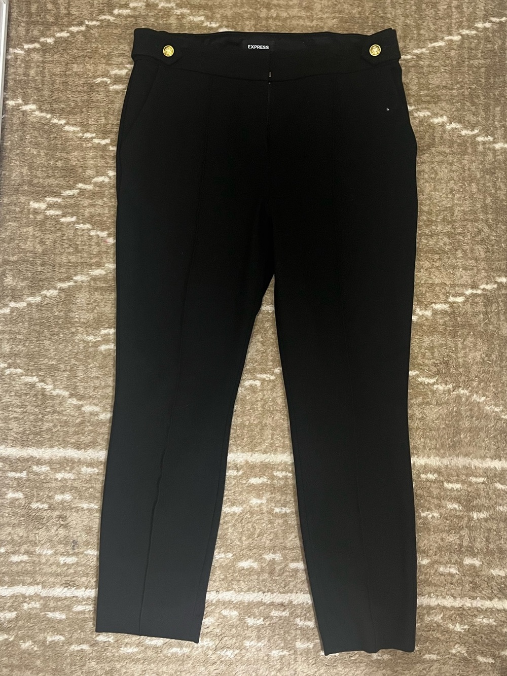 Express Black Ankle Trousers with Gold Buttons